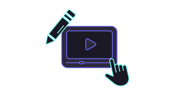 an illustration of a pen, a video and a hand, representing multimedia sustainability education