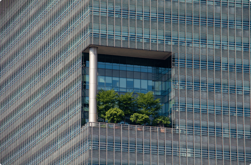 office building with trees