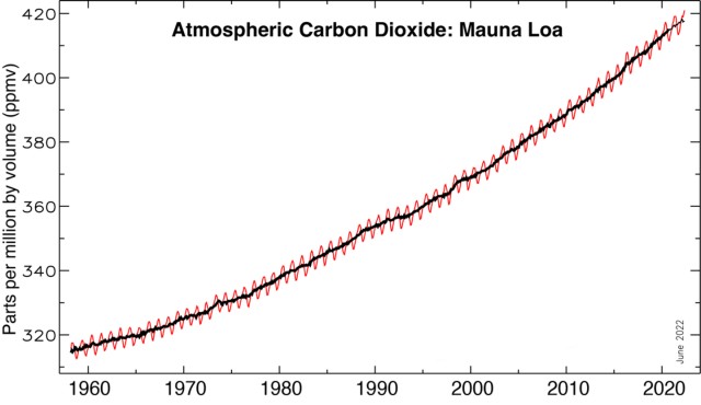 Carbon dioxide concentrations at Mauna Loa, Hawaii